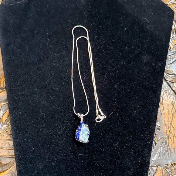 Lapis Lazuli Crystal Rock Silver Wrapped Necklace - Picture 6 of 6